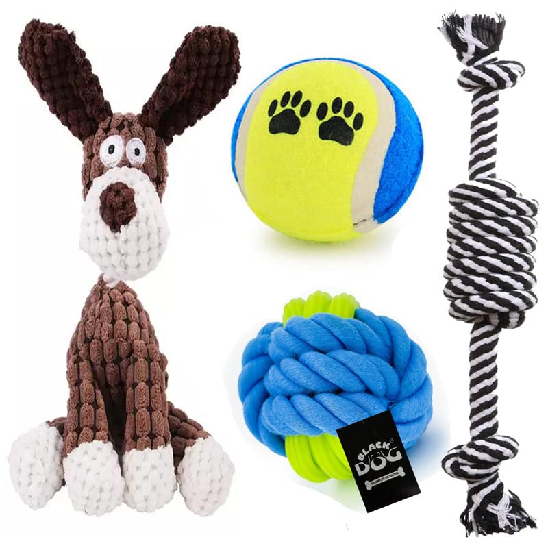 BLACKDOG Interactive Toys for Dogs Attractive Cotton Poly Chew Dog Toys Plush Squeaky Toys and Rope for Teething Suitable for Adult, Small, Puppy & Medium Puppies, (Combo 4 in 1) Pack of 4pc (B0C4FBSJ33) Amazon Price History, Amazon Price Tracker