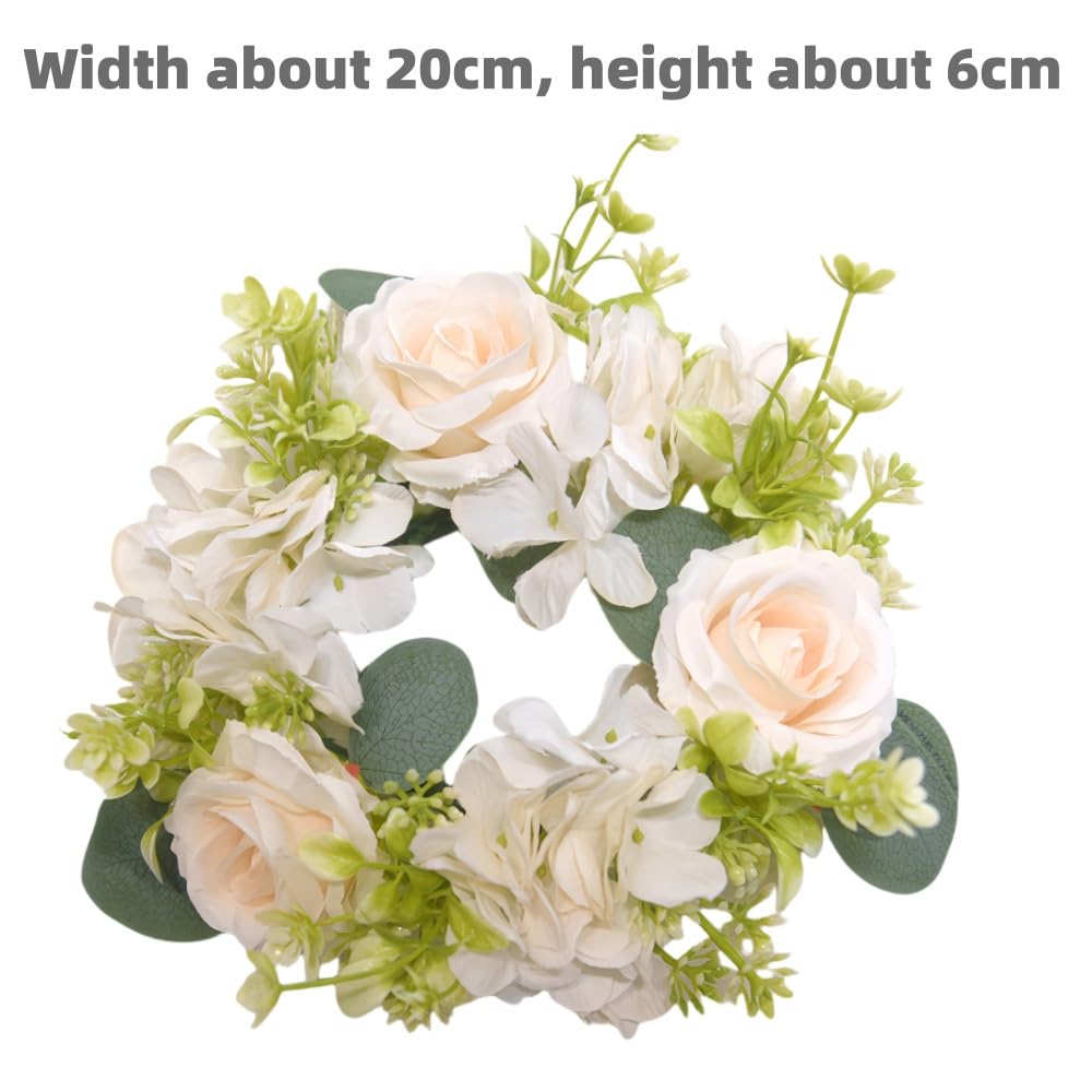 4 ghirlande di ortensie artificiali, con anelli per candele, per Natale, matrimoni, casa, tavolo, feste, decorazione (bianco)