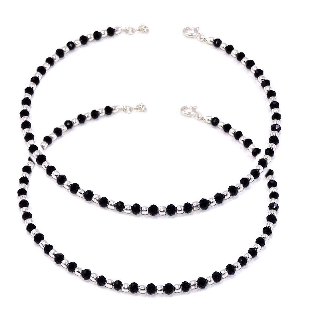 Stylish & Cool Nazariya Anklets (Payal) with Silver & Black Beads (Crystal) in 92.5 Sterling Silver for Girls and Women ~ Pair (Pcs)-image-47
