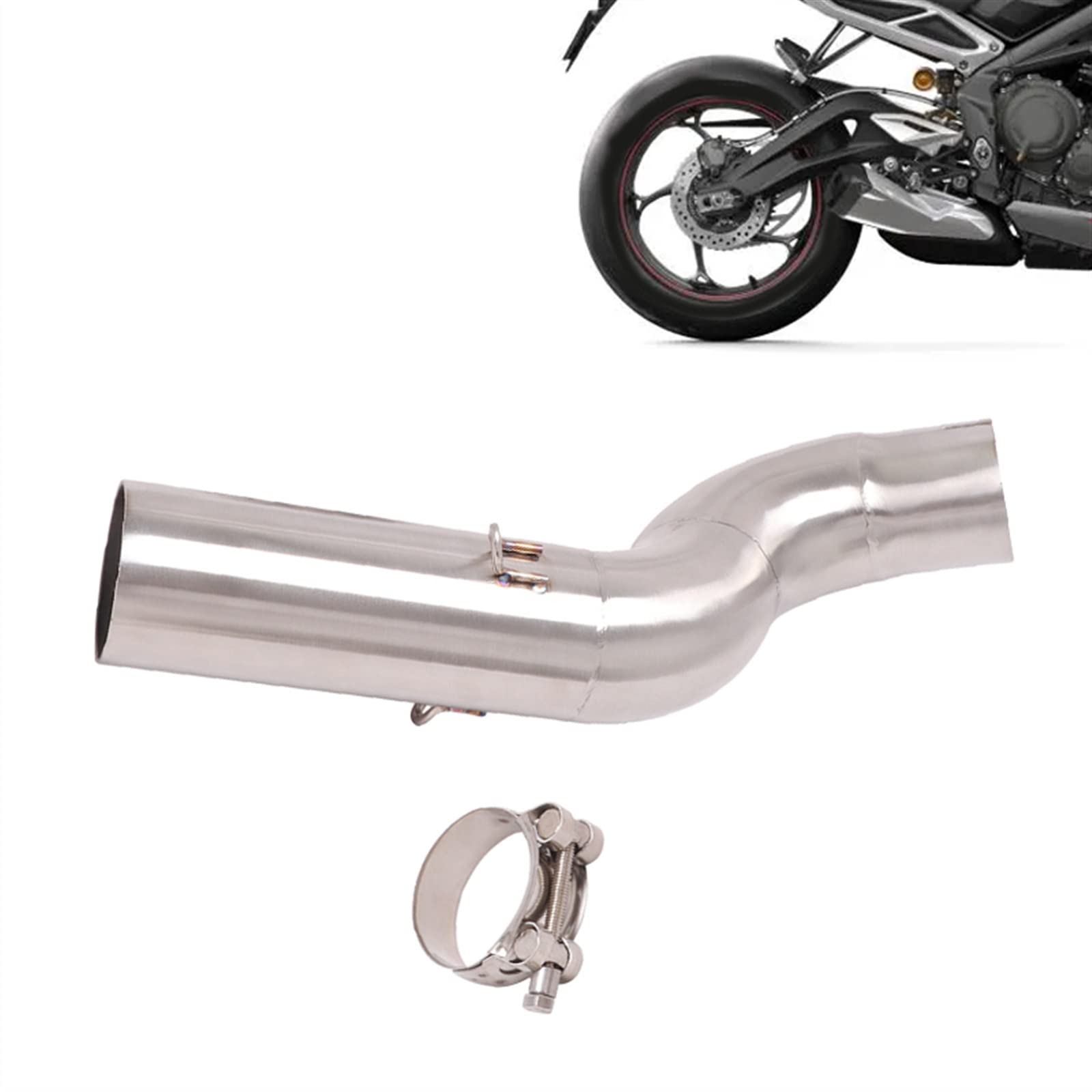 HEATE Modifizierter Motorradauspuff, 51 Mm Schnittstelle, Mittleres Verbindungsrohr, Katalysator-Löschrohr Für Triumph Street Triple 765S/R/RS 2017 2018 2019 2020 2021 Zubehör