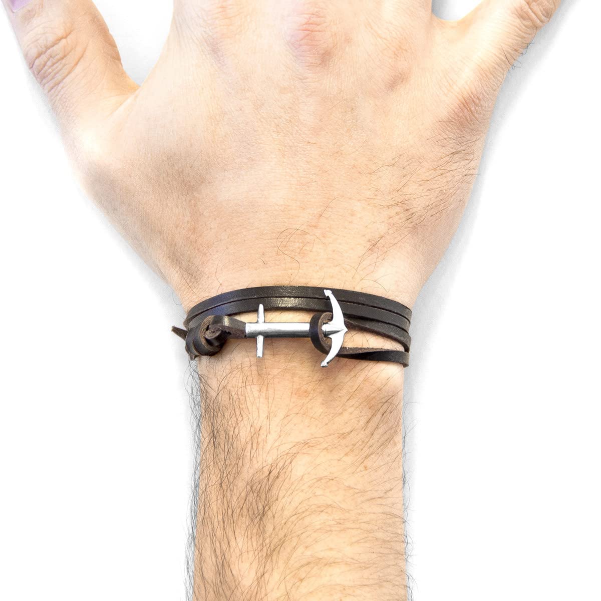 ANCHOR & CREW Pulsera Ancla Admiral De Plata Y Cuero Plano - Hombre - Talla Única