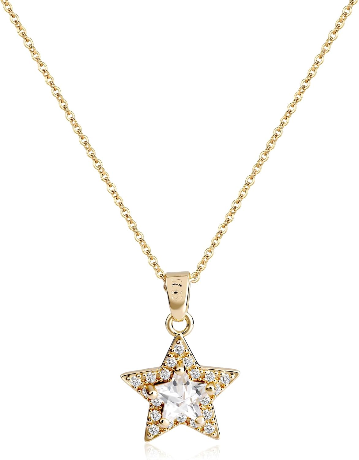 Gold Star Cubic Zirconia Necklace for Women, 14K Gold Plated Dainty Jewelry for Women