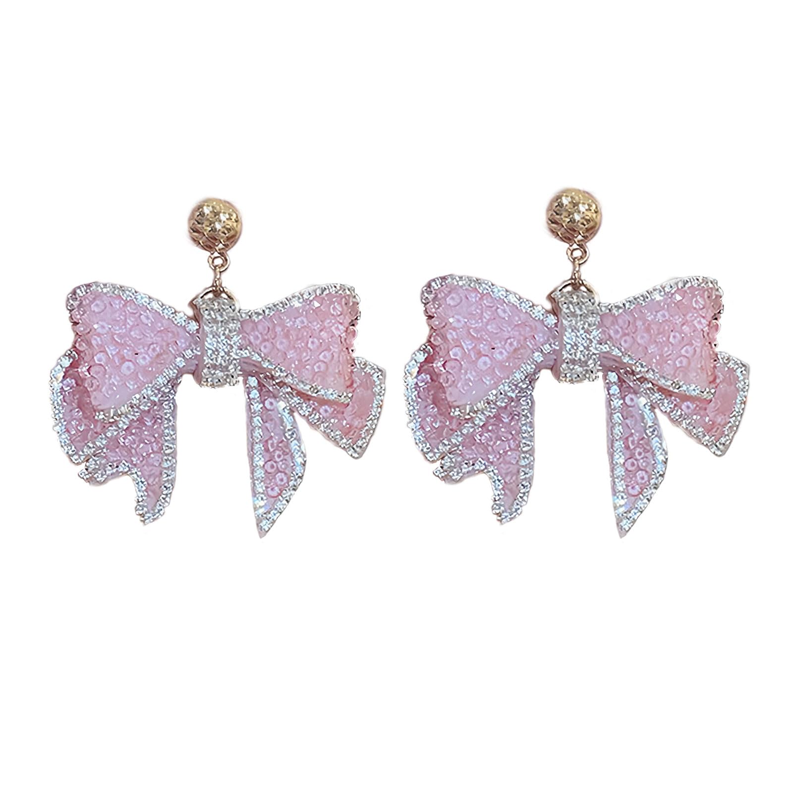 Pink Resin Bow Dangle Earrings for Women Green Purple Bow Dangle Drop Earring Christmas Trendy Jewelry Gift