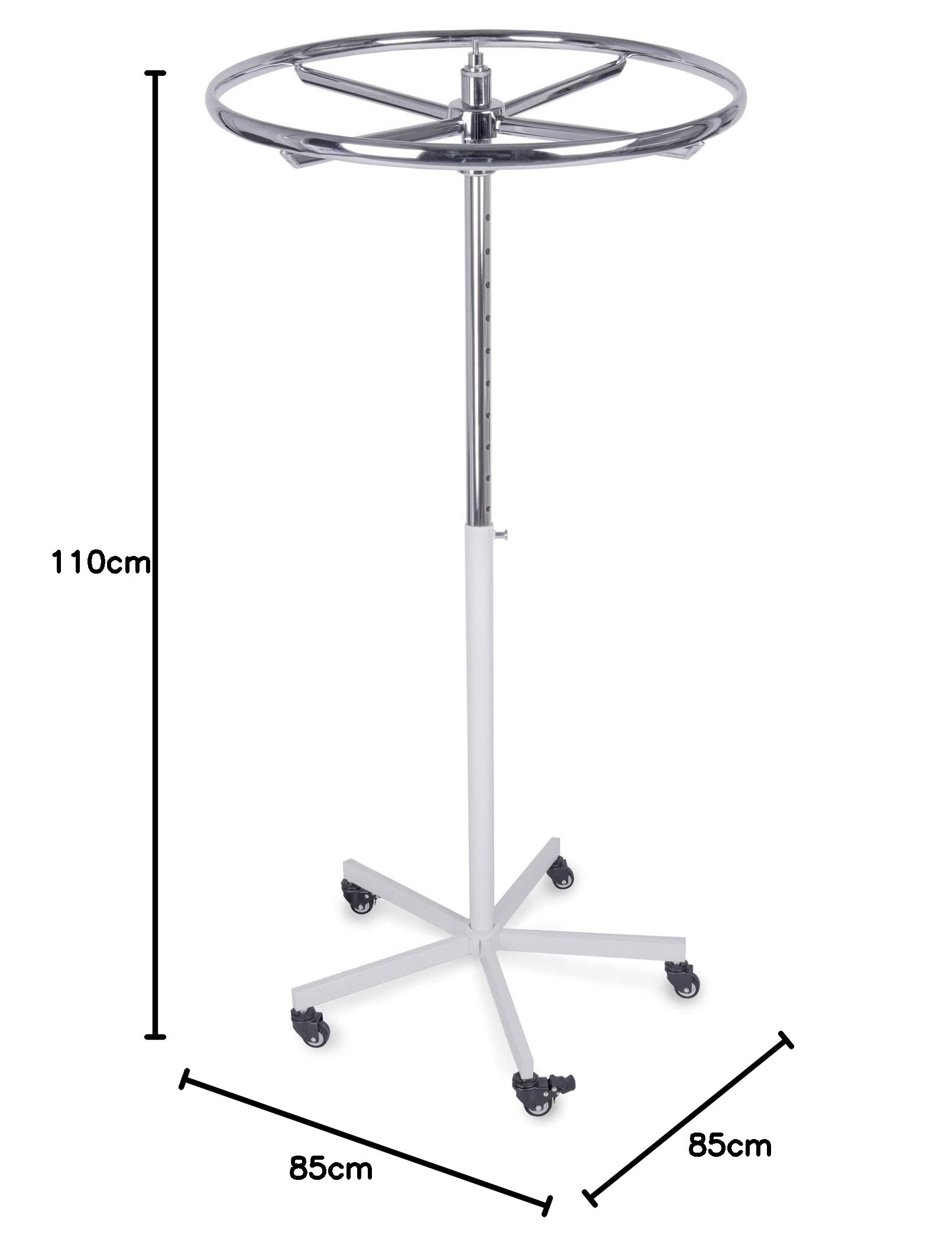 Konfektions Rundständer rollbar höhenverstellbar 110-175cm Sternenfuß weiß Neuware, sehr gut erhaltener Ring Ø85cm verchromt - Kleiderständer stabil, Garderobenständer, Rollständer