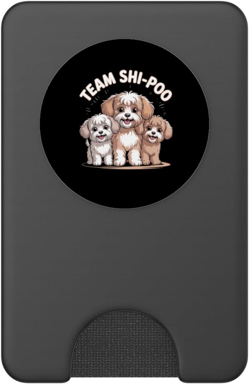 Team Shi Poo Cute Cartoon Dog Dads Moms Owners Pet Shi-Poo PopSockets PopWallet for MagSafe image 2