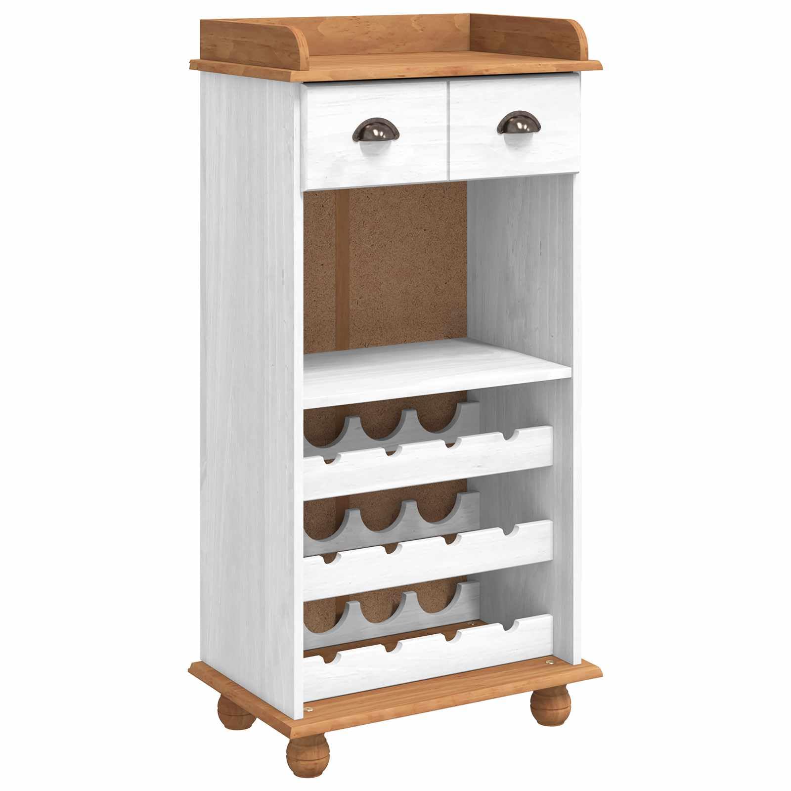 ASKIM - Cantinetta per vino bianca con superficie miele, in legno di pino massiccio, 57 x 37 x 114 cm, autoportante, per cucina, sala da pranzo, soggiorno, con vano portaoggetti e
