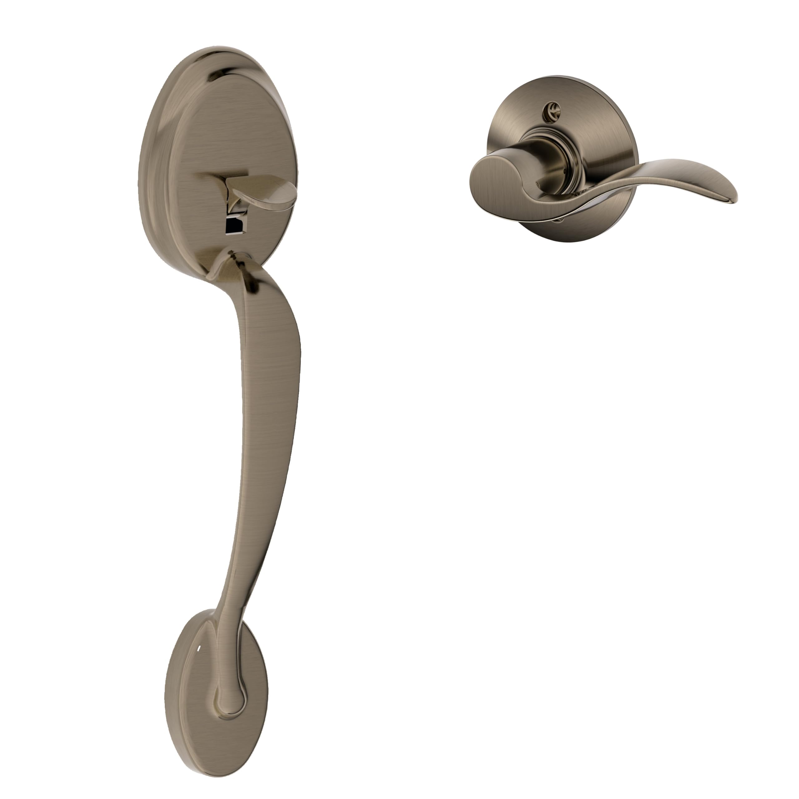 Schlage FE285 PLY 620 ACC LH Plymouth Trim Lower Half Front Entry Handleset with Accent Left Hand Lever, Antique Pewter