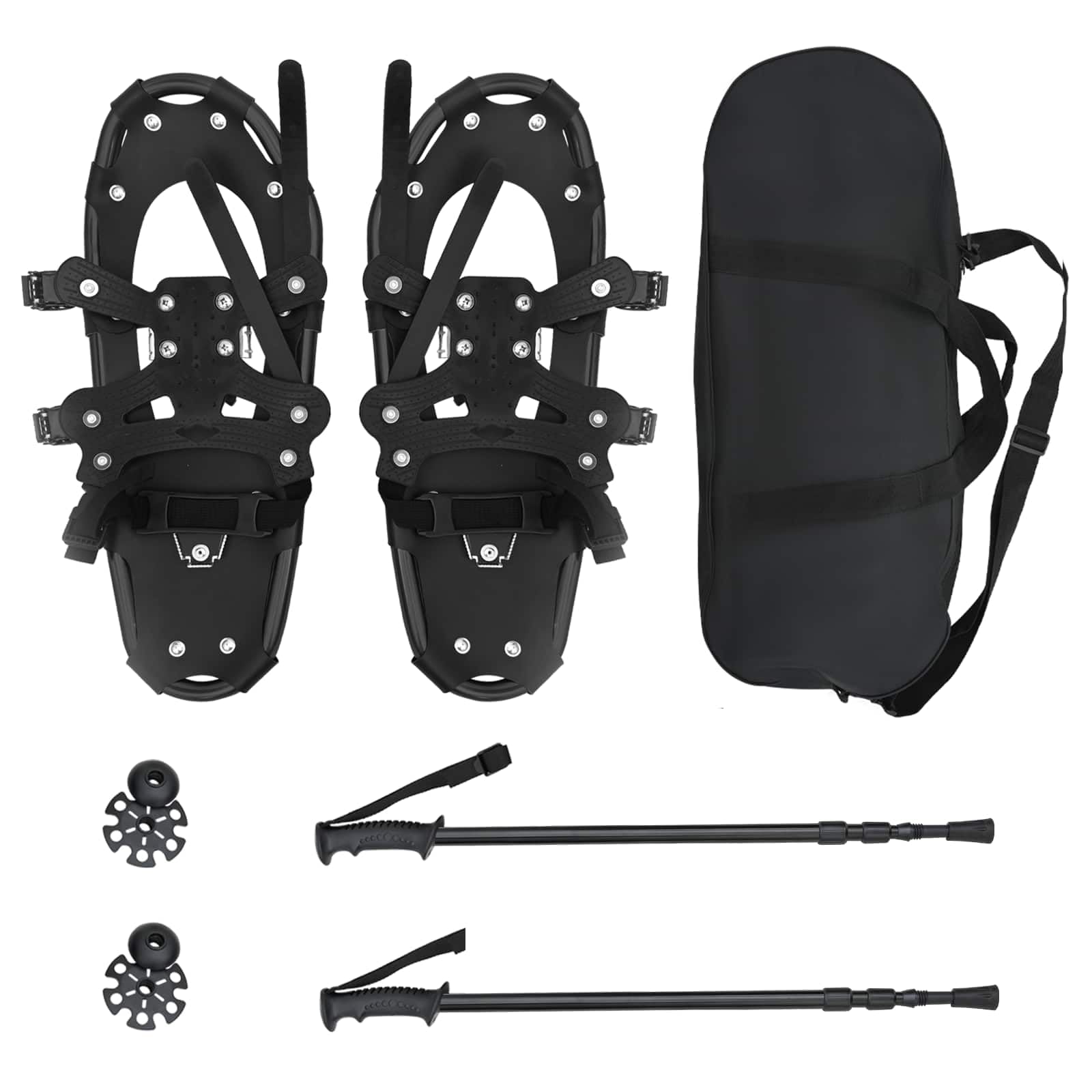 vidaXL Racchette da Neve 3 in 1 con bastoni da Trekking Nero, Ciaspole in Alluminio per Il Giardino, Attrezzatura Outdoor Regolabile, Accessori Moderni per Camminare sulla Neve