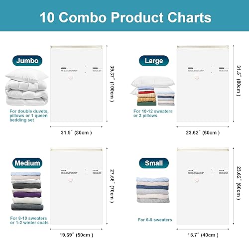 Miniatura 5 de Ltrrysoa Paquete de 10 bolsas de almacenamiento al vacío  2 Jumbo, 2 grandes, 3 medianas y 3 pequeñas  Bolsas de almacenamiento al vacío ahorradoras