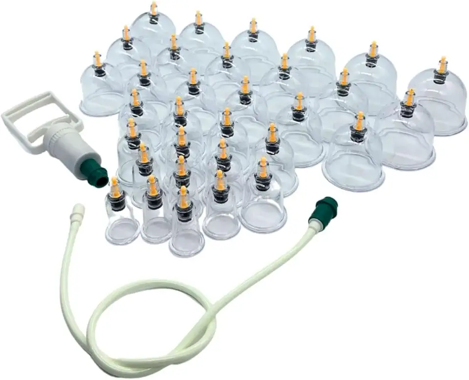 Kit Com 32 Copos Ventosa Ventosaterapia Guasha Cupping Vacuoterapia Massoterapia Sucção Bomba Vácuo