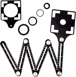 Powerole Règle de Mesure Multi-angle avec trou de positionnement, Règle pliante en alliage d'aluminium à 6 côtés,Angleizer Template Outil de mesure,noir