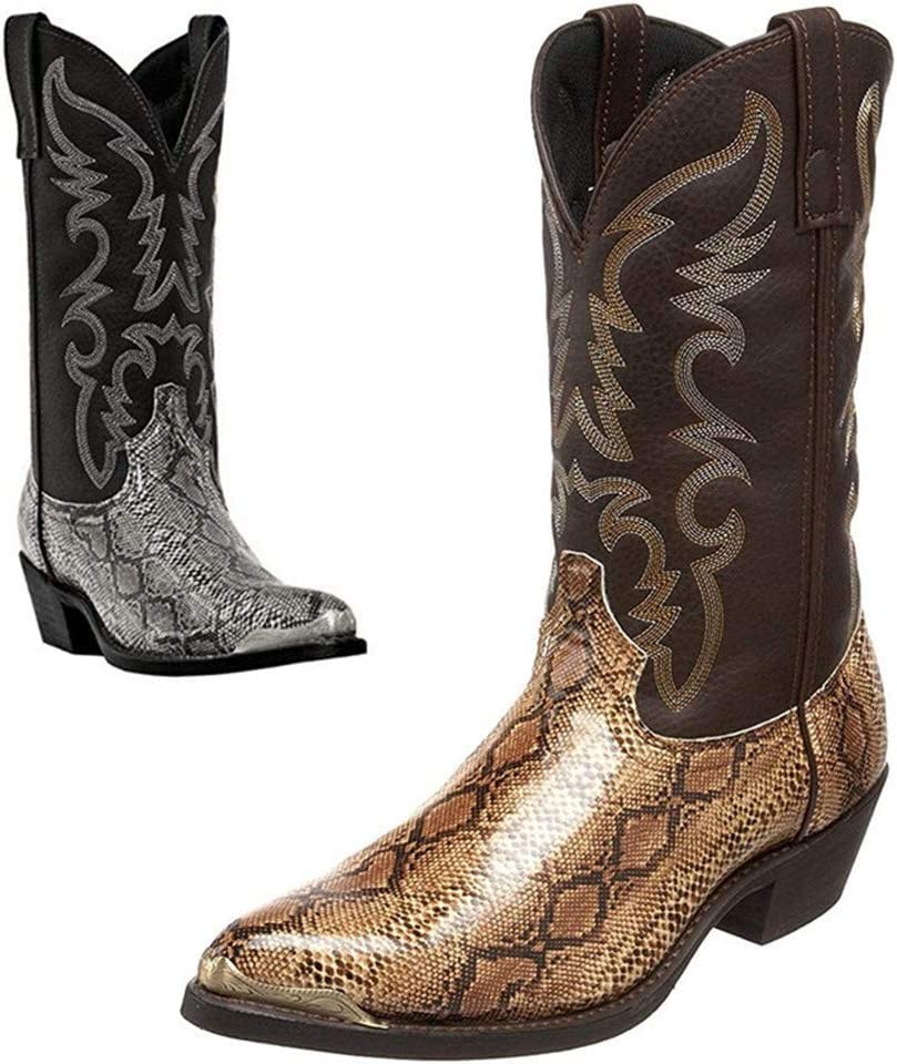 Cowboy Laarzen voor Mannen Lichtgewicht Duurzaam Western Country Laarzen Moderne Traditionele Geborduurde Laarzen Rijlaarzen Mannen Womens Mid Kalf Laarzen Western Cowboy Laarzen voor Mannen Snake Skin Printing PU Leer - Afbeelding 3