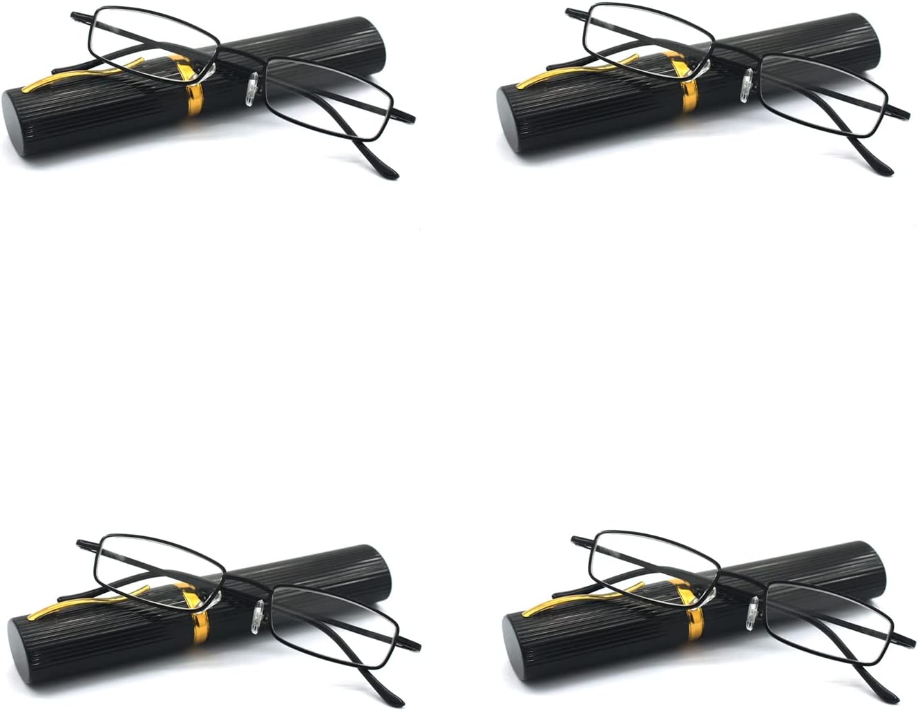 4 Pack Compact Slim Metal Reading Glasses with Tube Case for Men Women