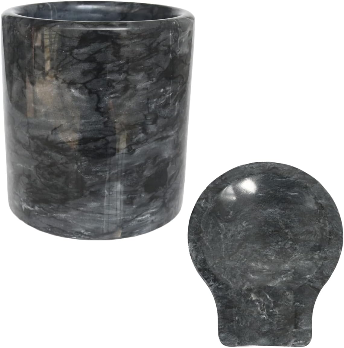 HillSpring Marble Spoon Rest for Kitchen, Black Utensil Rest for Stove Top, Coffee Station, 1 Pack + Black Marble Kitchen Utensil Holder, 1 Pack Weighted Utensil Organizer Crock for Countertop