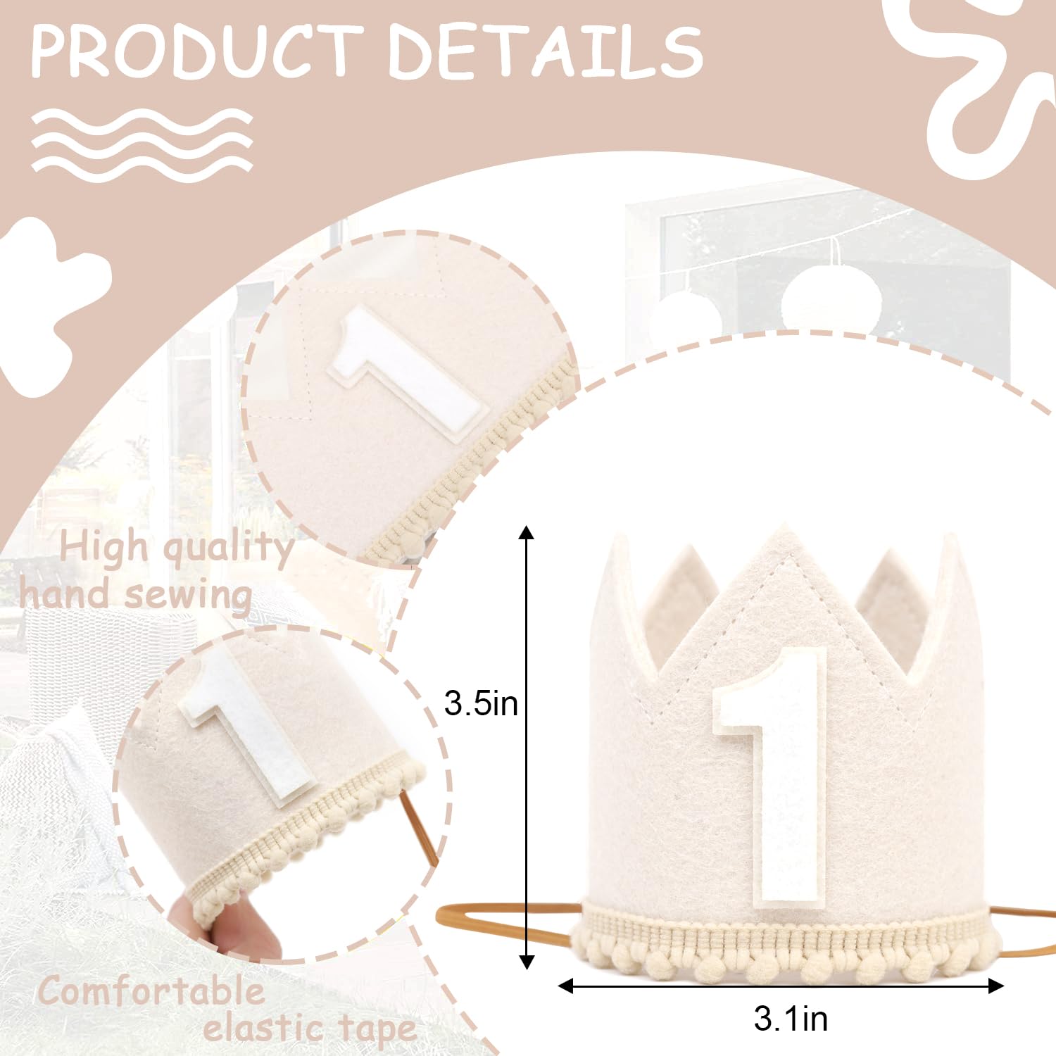 First Birthday Crown - Crown Hat for Baby Boy/Girl, 1st Birthday Party Decoration, Cake Smash Photo Props, Outfits for Baby (Boho 1st Birthday Crown)