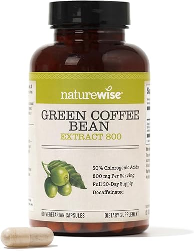 NatureWise Grano de café verde de 800 mg de extracto de potencia máxima 50% de ácidos clorogénicos, suplemento antioxidante de café verde crudo y
