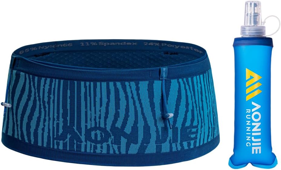AONIJIE Lightweight Running Race Belt, Running Fanny Pack for Women and Men, Moisture Wicking Storage Belt, Fits Phones Up To 6.8 Inches (Blue,Medium)