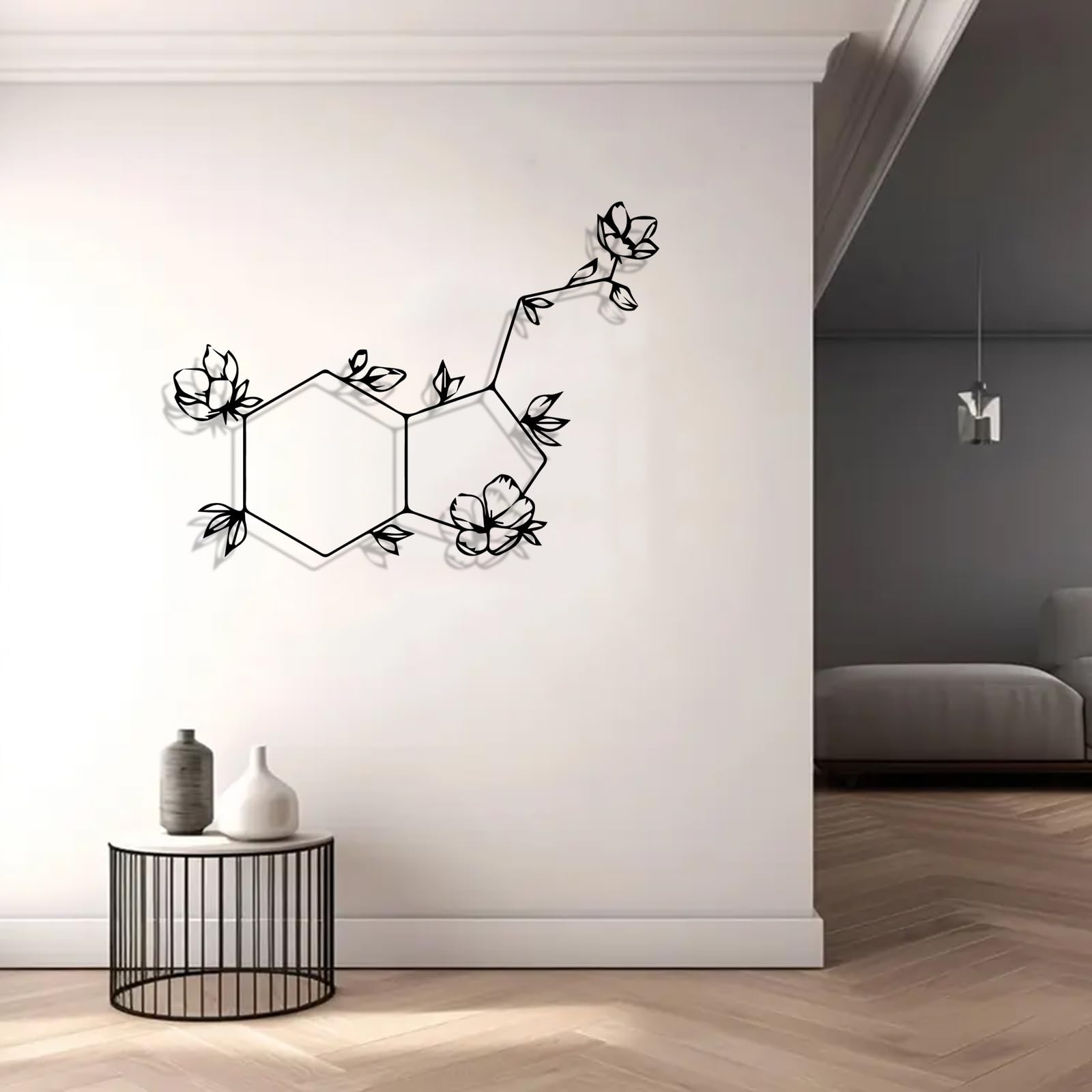 Decorazione murale moderna e minimalista in metallo a forma di molecola di serotonina - Decorazione scientifica per laboratorio di chimica, modello molecolare verniciato a polvere per biologia, i