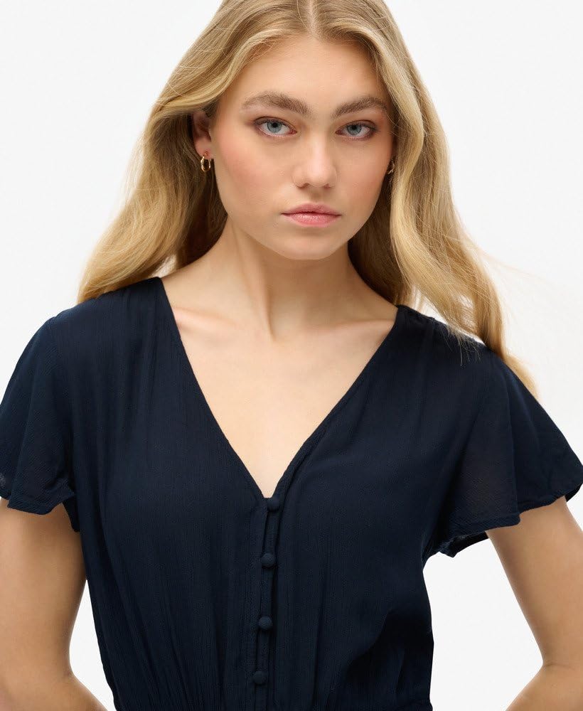 Superdry Robe Short Sleeve Beach Playsuit 98t Eclipse Navy