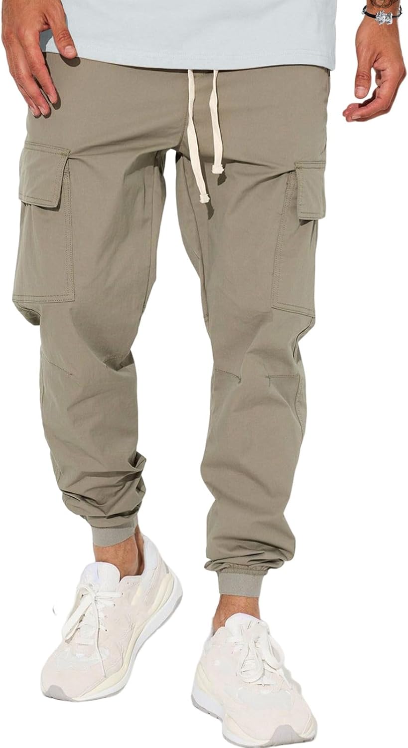 Lexiart Men’s Fashion Cargo Pants Lightweight Drawstring Tapered Pants Joggers Hiking Pants with Multi Pockets
