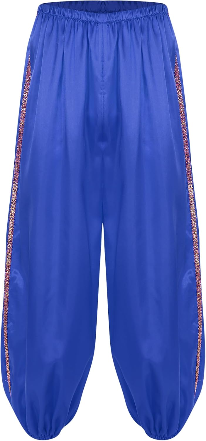 Linjinx Women's Satin Silky Pants Belly Dance Pants Lace Trim Trousers Loose Fit Princess Costumes