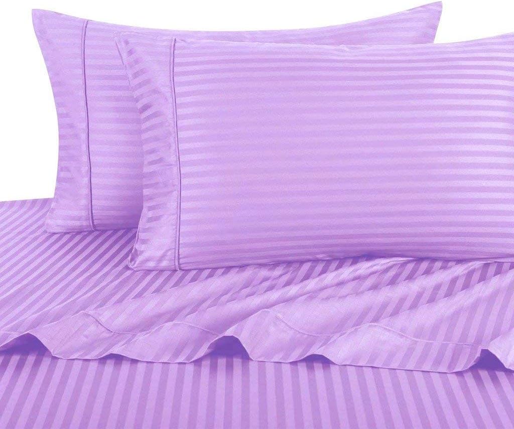 800 Thread Count Four (4) Piece King Size Beige Stripe Bed Sheet Set, 100% Egyptian Cotton, Premium Hotel Quality