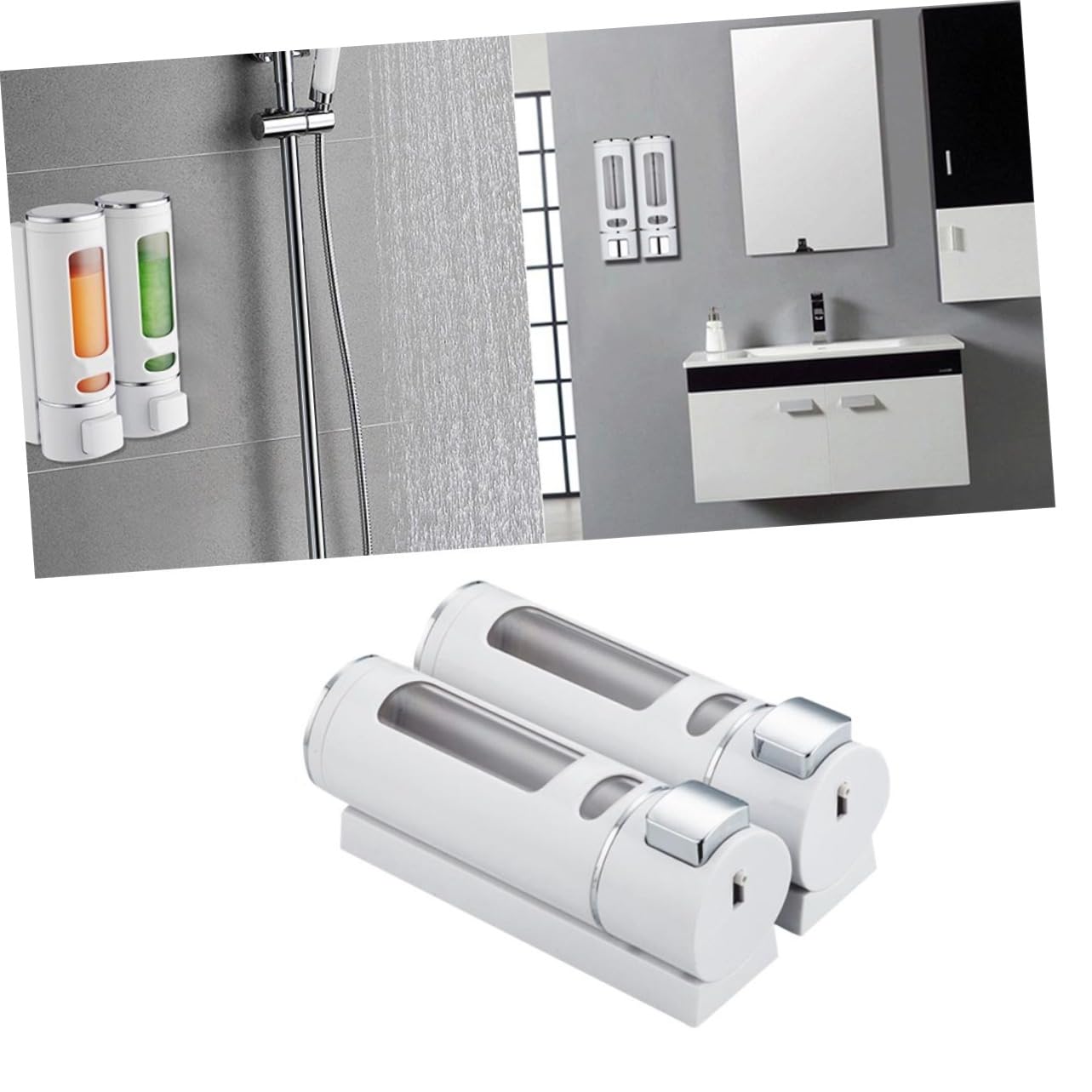 Dispenser di Sapone Liquido Bianco da Parete Doppia Testa Materiale Abs Facile da Installare, Design Finestra Trasparente per Bagno e Cucina