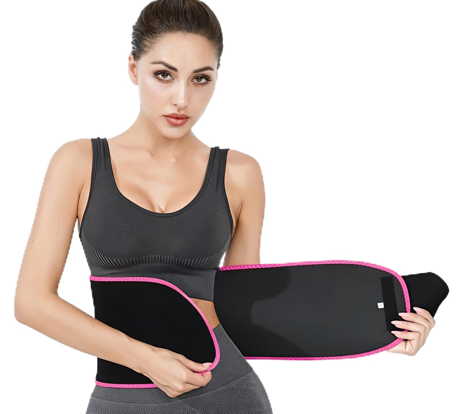 Sweat Belt for Women, Waist Trainer Trimmer Band, Black with Pink Trim, Neoprene, Workout Belly Wrap-picture-51