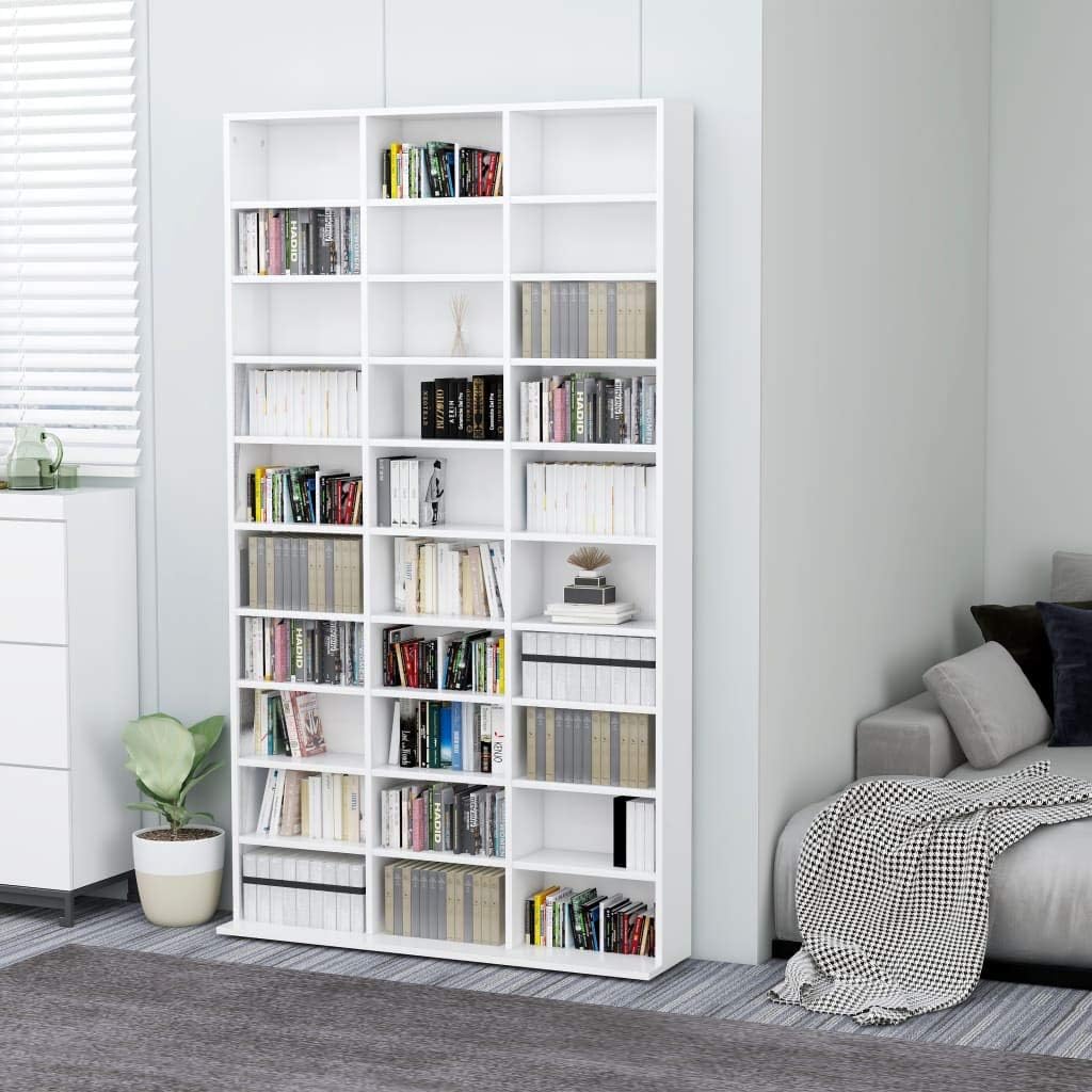 CD Cabinet Media Storage Cabinet-Stylish Multimedia Storage Cabinet, White 40.6"x9"x69.10" Chipboard