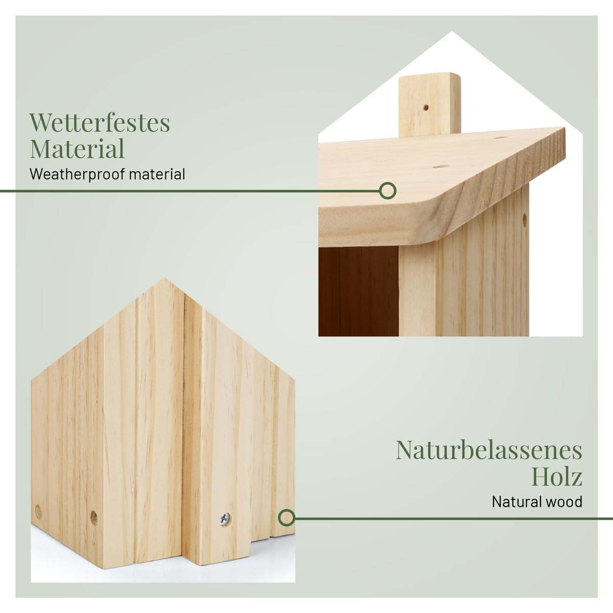 WILDLIFE HOME Nidificatore per coda di rosso, pettirosso in legno massiccio – resistente alle intemperie, mezza grotta per coda rossa, casetta per uccelli per esterni, casetta per nidificare uccelli