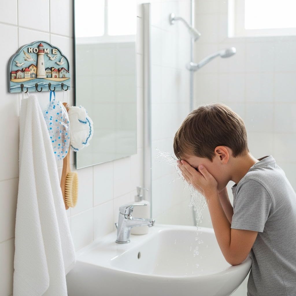 Wall Mounted Key Holder,Modern Wood Key Hanger with 4 Hooks for Wall Key Organizer Rack for Home, Office, Entryway Rustic Decorative Key Holders for Wall Decor, Beach Seagull - Image 3