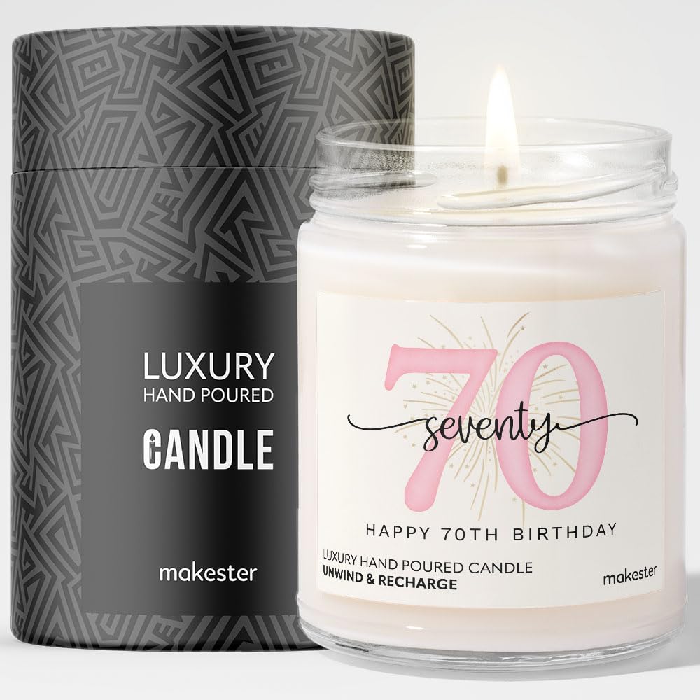 Makester White 70Th Birthday Gifts - Luxury Soy Wax Candle - Vanilla, Jasmine, Sugared Almond