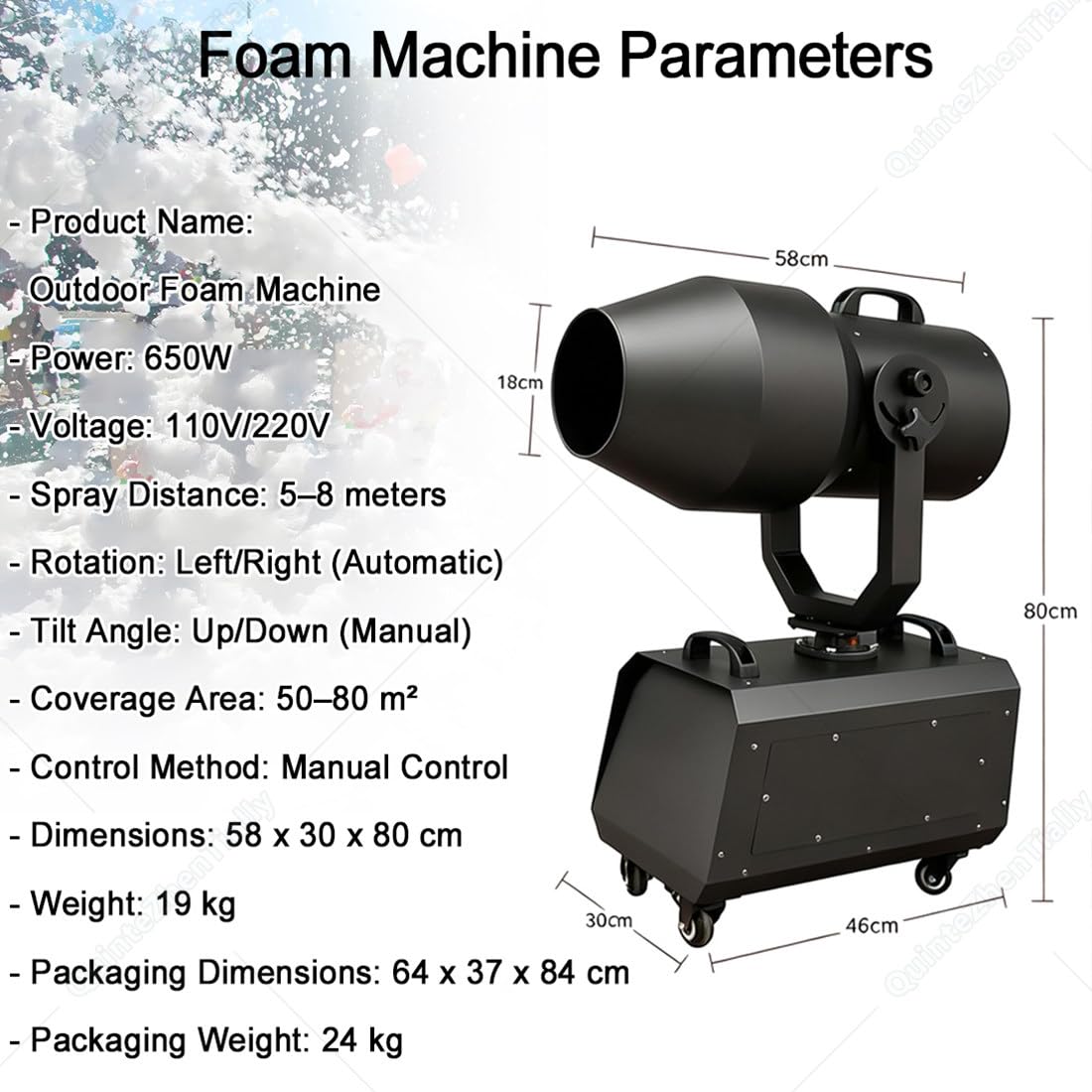Máquina Chorro Espuma 650w Uso Al Aire Libre,58 X 30 X 80 Cm | Máquina Espuma Efecto Escenario Portátil,Método Control Manual,para Fiestas Piscina & Eventos Verano,Actividades Escolares