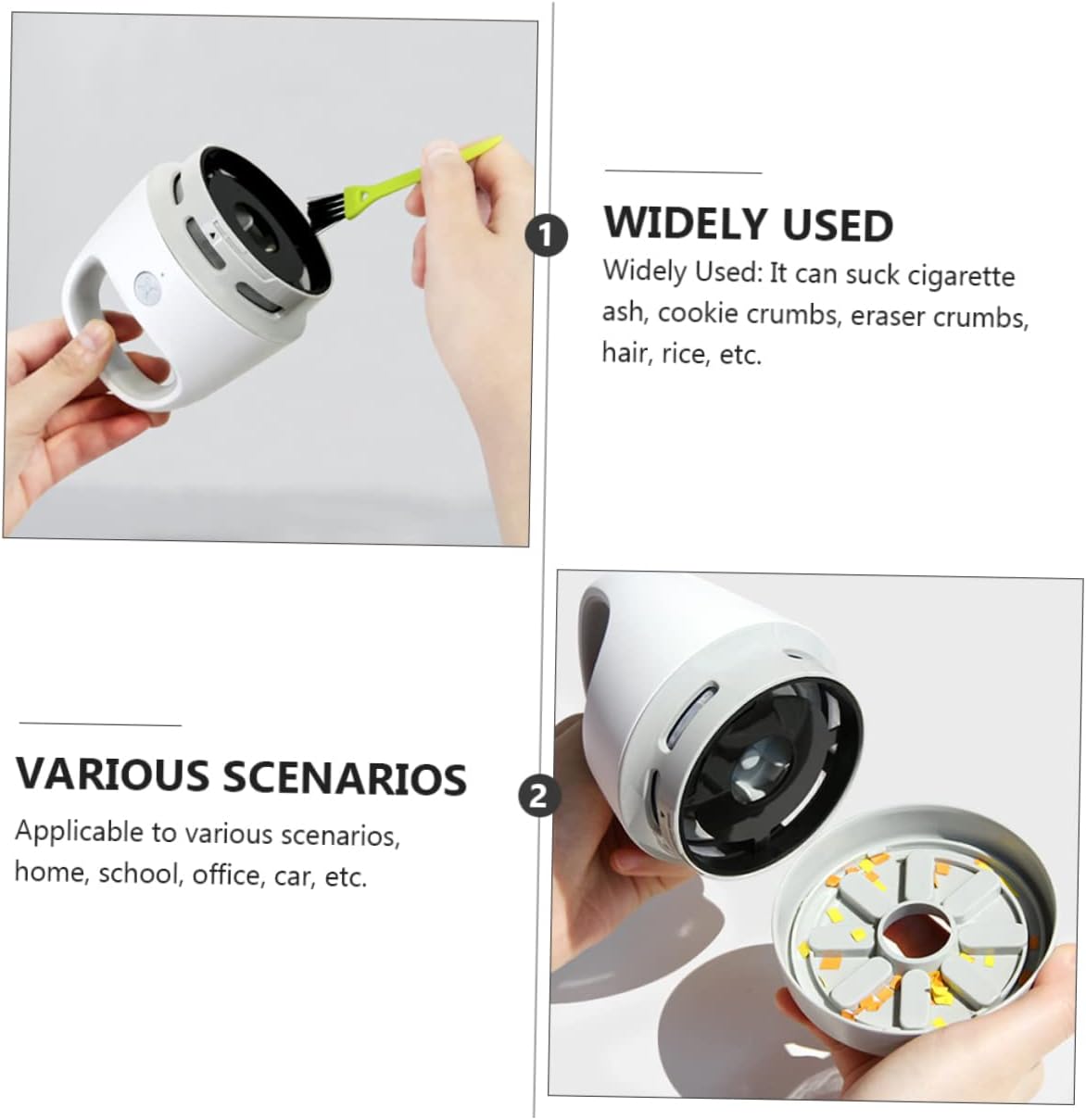 USB Charging Tabletop Vacuum Cleaner Portable Plastic Dust Collector Desktop Cleaner for Pet Hair and Paper Debris, Compact for Office and Student Use, Gray