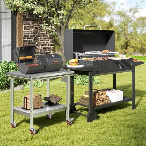 Image of Jocisland 24 inch x 36 inch Stainless Steel Table for Prep & Work, Food-Grade Stainless Steel with Wheels, Adjustable Under Shelf & Safe Design for Restaurant, Home and Outdoor