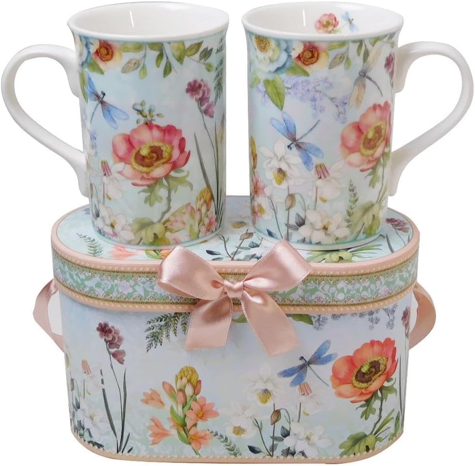 Lightahead Elegant Bone China Two Coffee Mugs set in Blue bird design