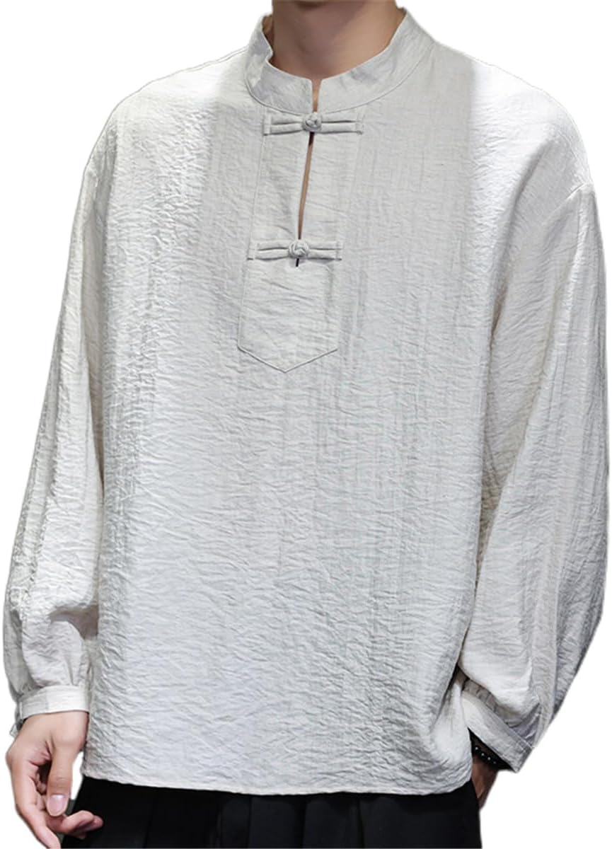 Men's Shirt Long Sleeve Linen Chinese Style Summer Jacket