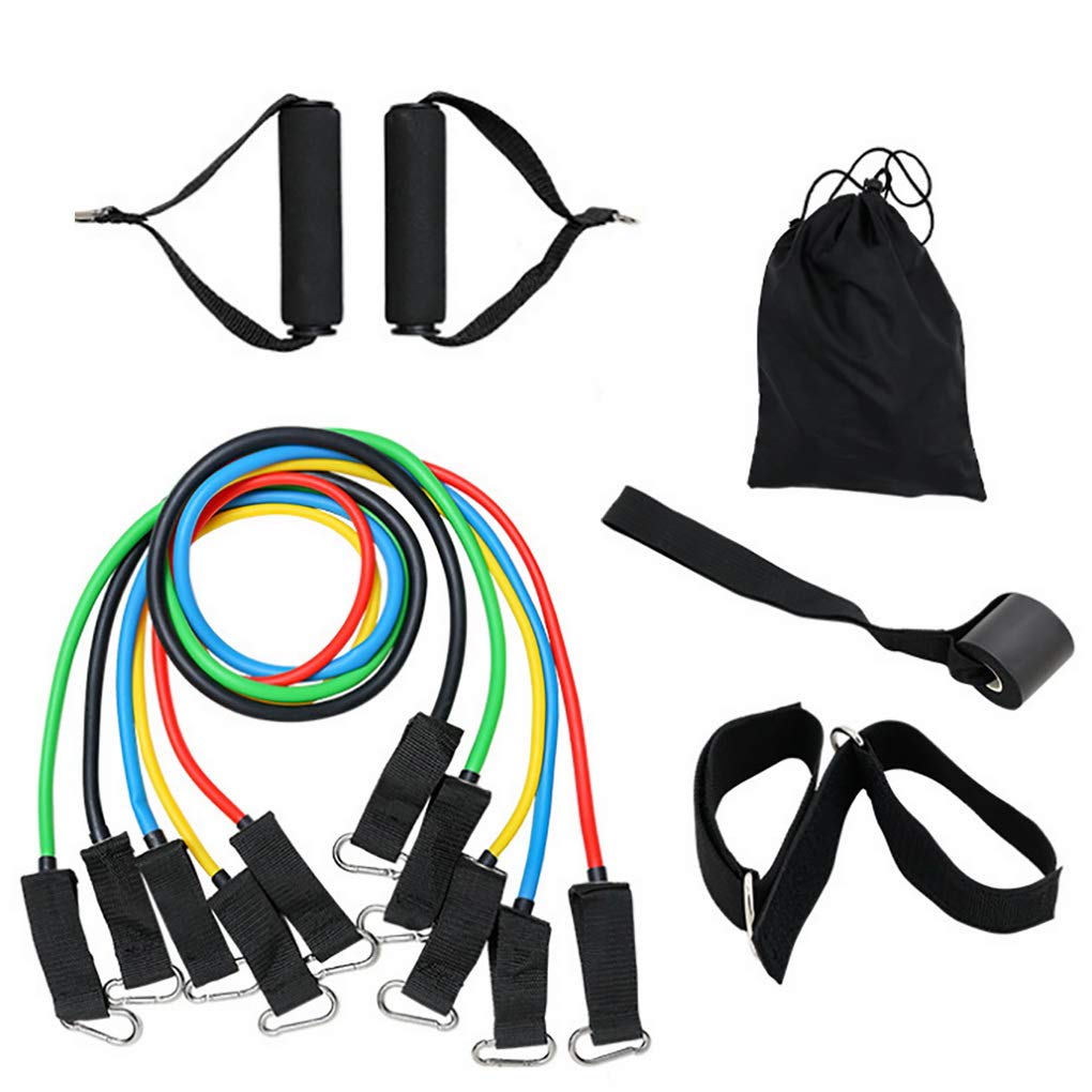 Weerstandsbanden met 5 latex buizen, Resistance Bands weerstandsbanden voor yoga, fysiotherapie, rekken, fitnessstudio, thuis, inclusief draagtas Weerstandsbanden met 5 latex buizen, Resistance Bands weerstandsbanden voor yoga, fysiotherapie, rekken, fitnessstudio, thuis, inclusief draagtas