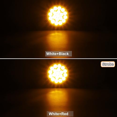 Miniatura 3 de Partsam 2 luces estroboscópicas redondas ámbar de 4 pulgadas, 19 diodos LED con arandela de goma, 3 clavijas, color ámbar, 4 pulgadas, redondas,