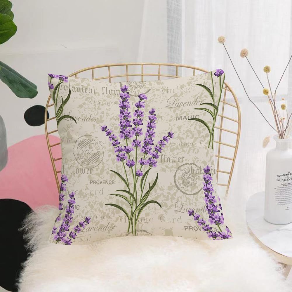 HYMSXW Cushion Cover,Throw Pillow Case Home Decorative for Living Room Bedroom Sofa Chair 20X20 Inch,with lavenders on vintage postcard background.,Pillowcase 50X50cm
