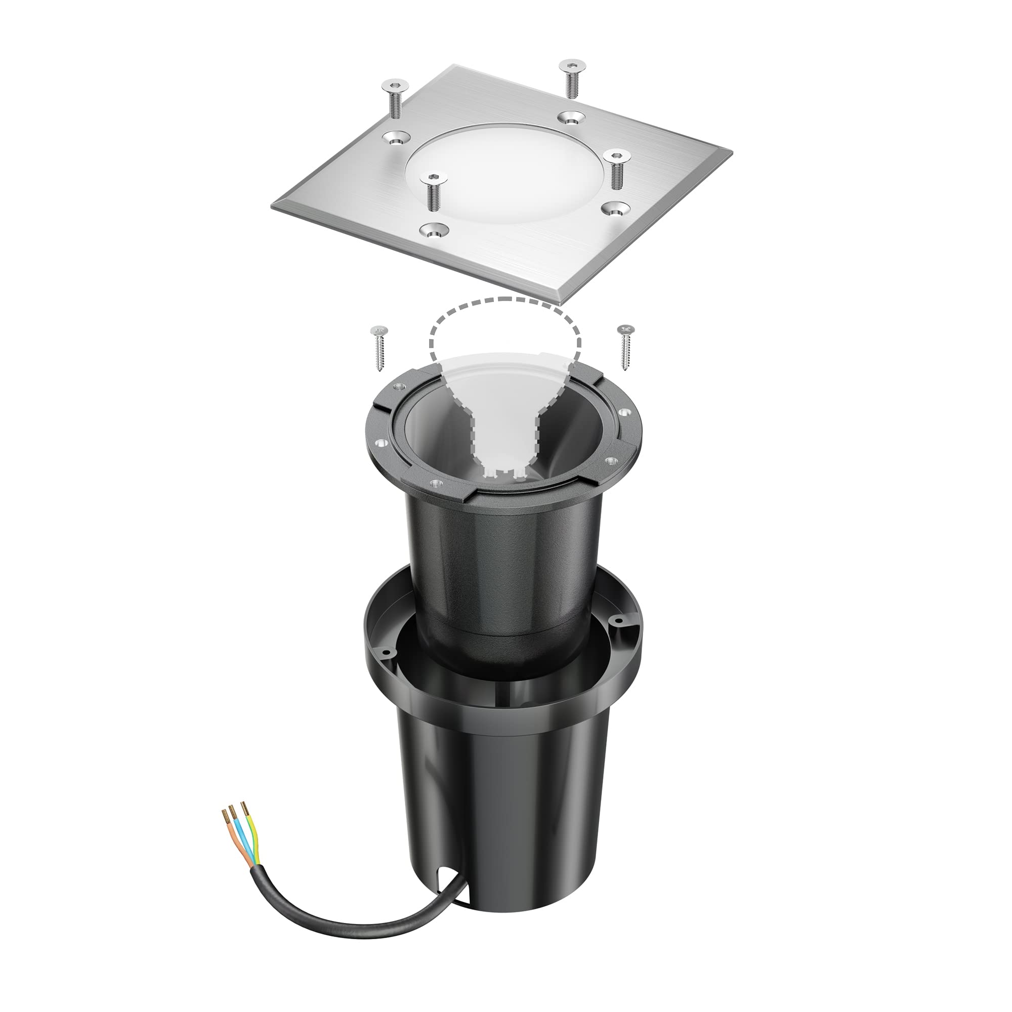 ledscom.de Recessed Floor Light RELI for Outdoor use IP67, Stainless Steel, Angular, 11 x 11cm, 1x GU10 max. 15W, Frosted - Image 2