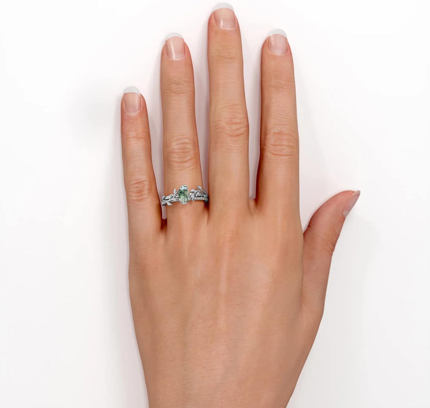 1 CT Center Pear Shaped Natural Moss Agate Engagement Ring Sets for Women Platinum Plated Silver 10K 14K 18K Gold Green Moss Agate with Moissanite Bridal Set Wedding Rings in Size 4-12