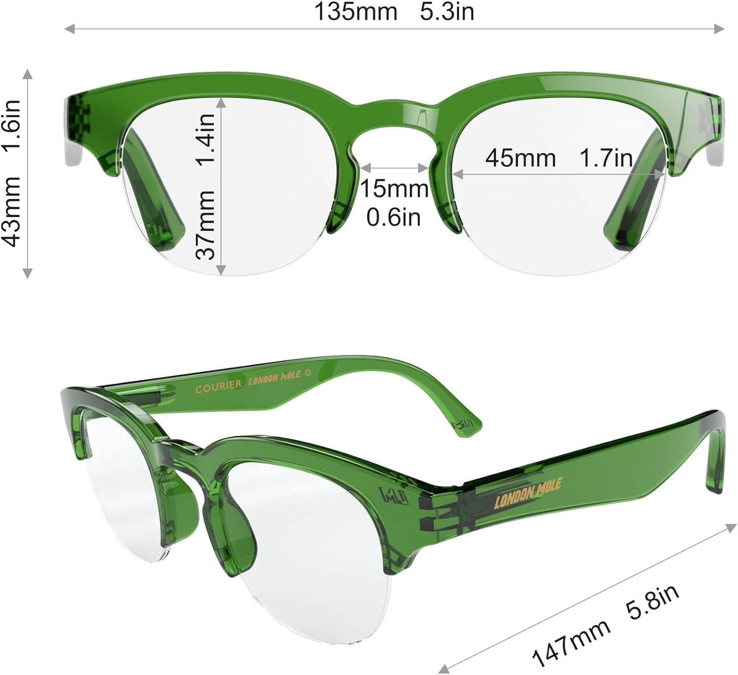 LONDON MOLE® Courier reading glasses | Modern vintage browline readers | Men’s Women’s Unisex | Spring hinges - Image 6