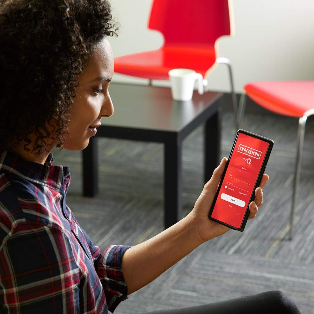 Super Brands CRAFTSMAN 1.25 HP Smart Garage Door Opener - myQ Smartphone Controlled - Ultra Quiet Belt Drive, Wireless Keypad Included, Model CMXEOCG981, Red