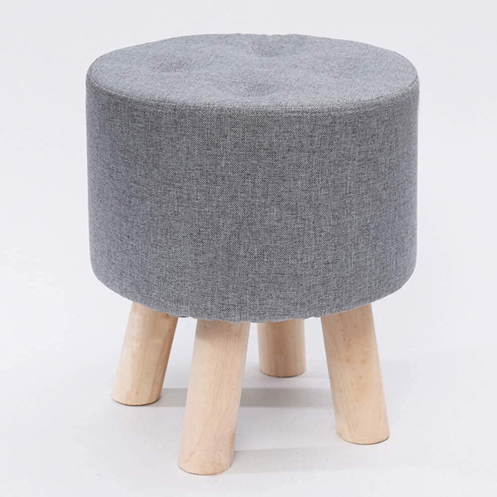 Pouf ottoman gris et repose-pieds rond en lin pour salon