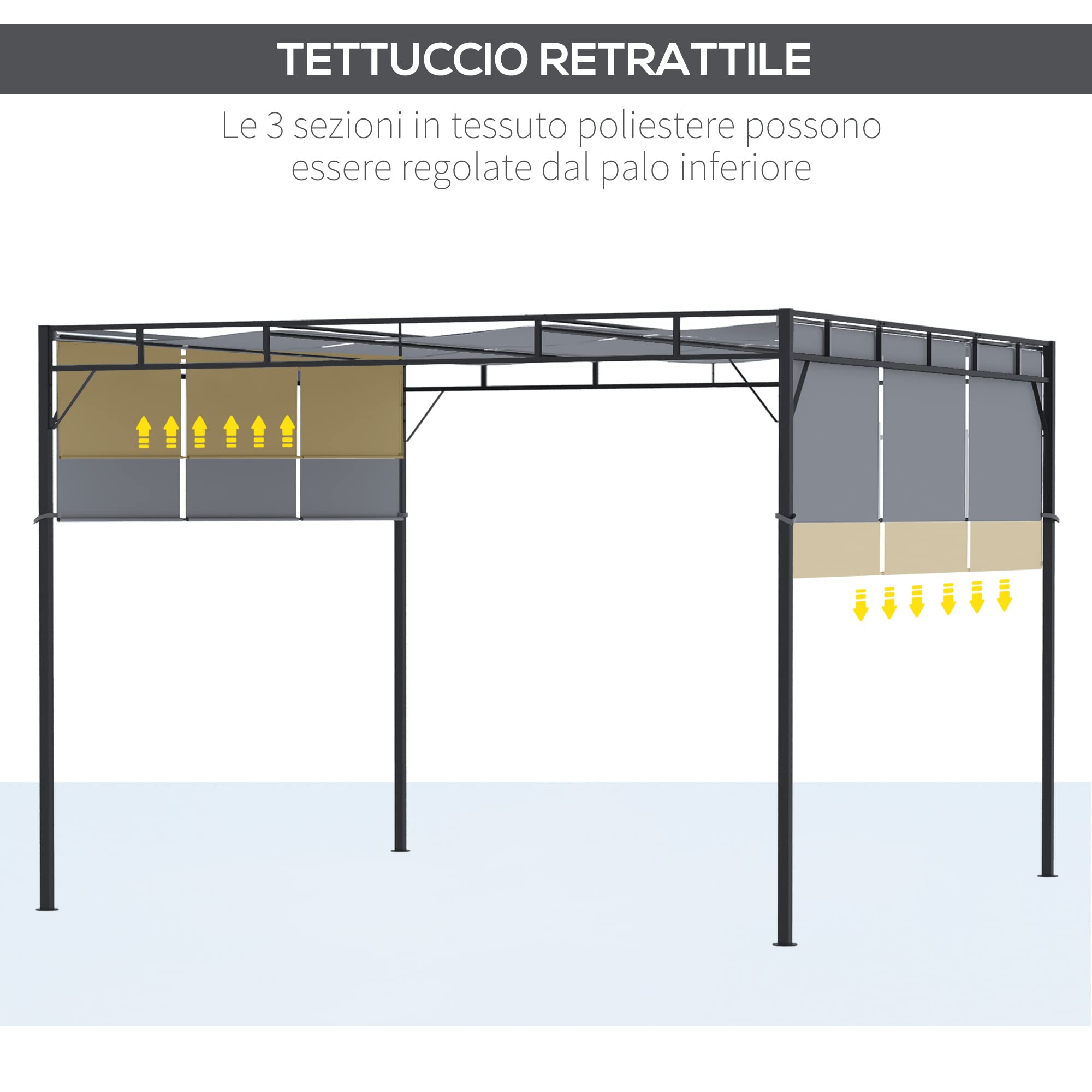 Outsunny Gazebo da Esterno Pergola da Giardino 3x3 m Grigio Scuro