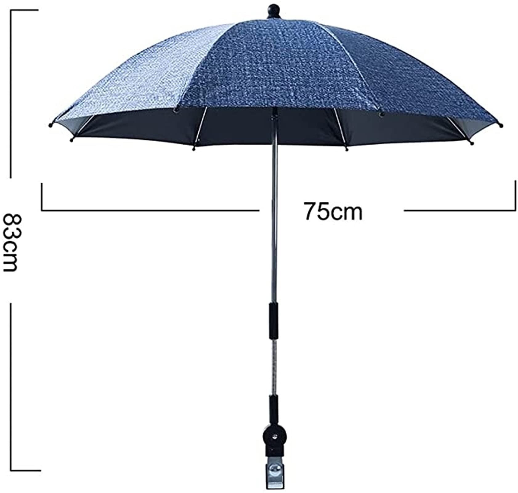Parasol Parasol Do Wózka I Wózka Dziecięcego - Uniwersalna I Składana Osłona Przeciwsłoneczna Dla Dziecka Z Łatwym Wsparciem Montażowym (Color : Dark blue, Size : 75cm)