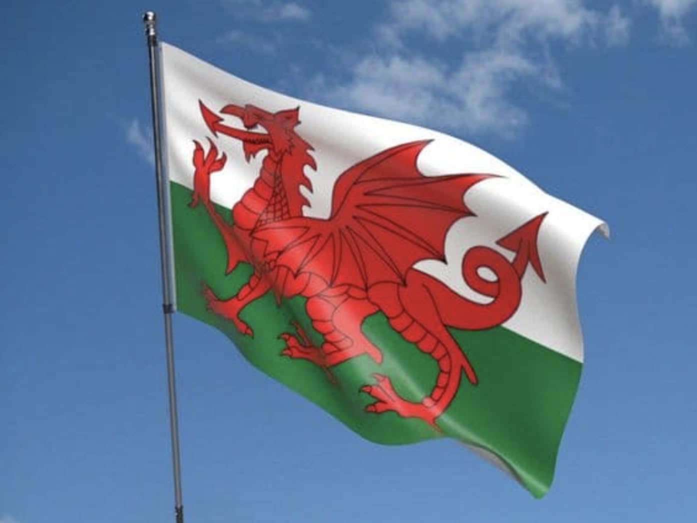 Welsh Wales Flag 8ft x 5ft Large - Cymru Welsh St David's Day National Polyester Banner with Brass Grommets Eyelets, 240cm x 150cm, Vivid Colour, Outdoor Indoor Decorations, Coffin Drape