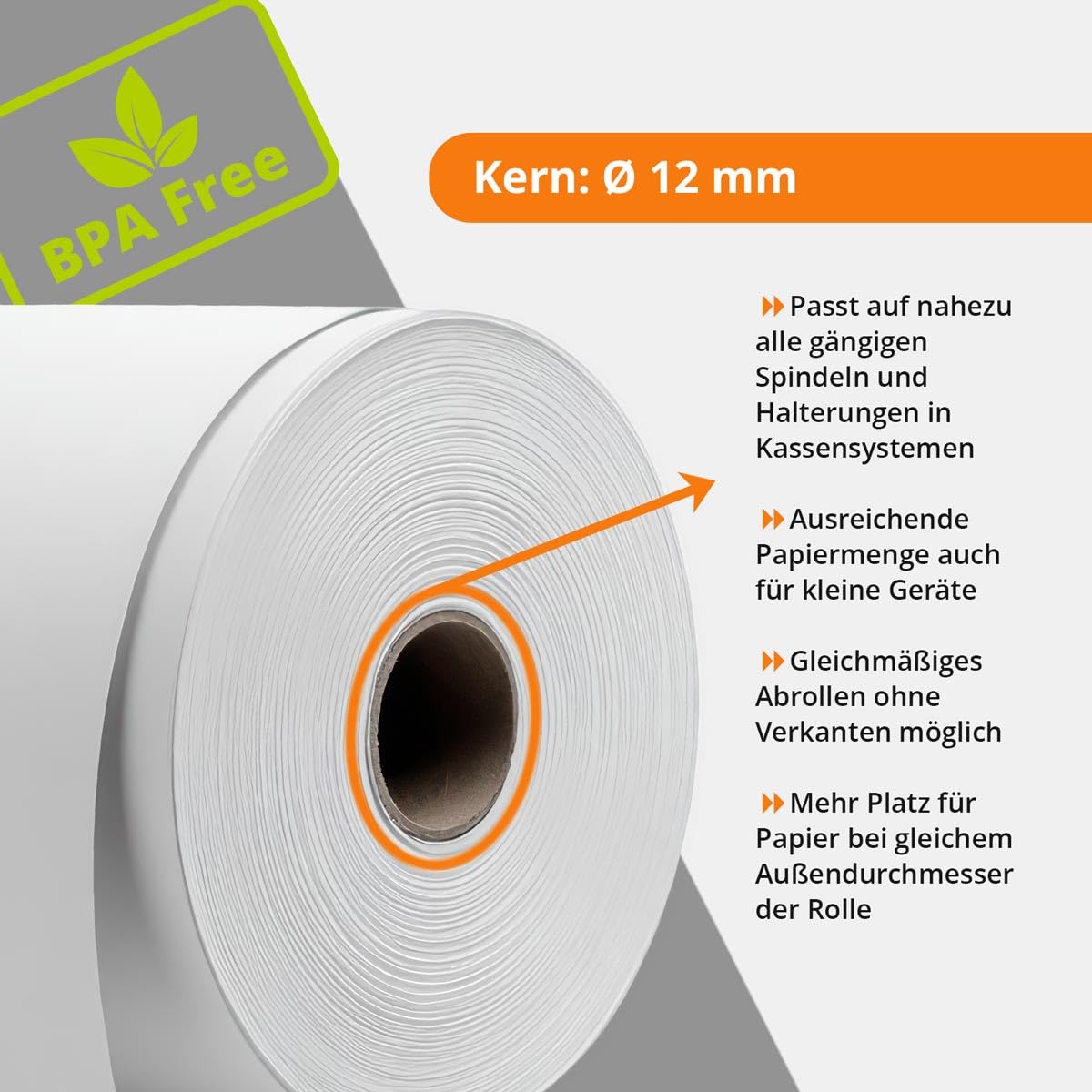 100 Stk. Thermorollen | 57x40x12 mm Ø54mm | Länge: 40 m | BPA frei | für EC Cash Geräte Rollen | Thermopapier made in Germany | HUTNER
