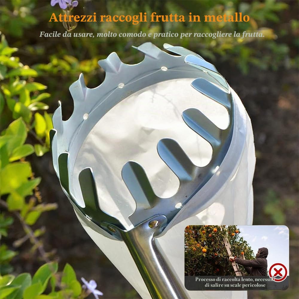 HEYIDAMAI Raccogli Frutta con Palo in Acciaio Inox Leggero 4.2 M,Raccogli Fichi,Raccogli Fichi d'india,Attrezzo Raccogli Frutta,Raccoglifrutta Regolabile in Altezza,raccogli Mele